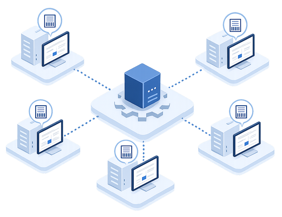 通过 API 对接多个系统的示意图