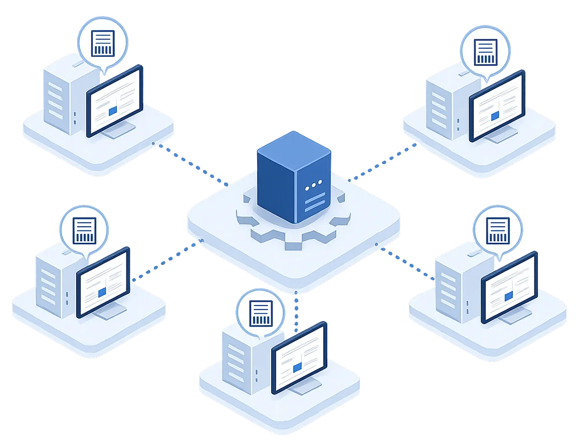 通过 API 对接多个系统的示意图